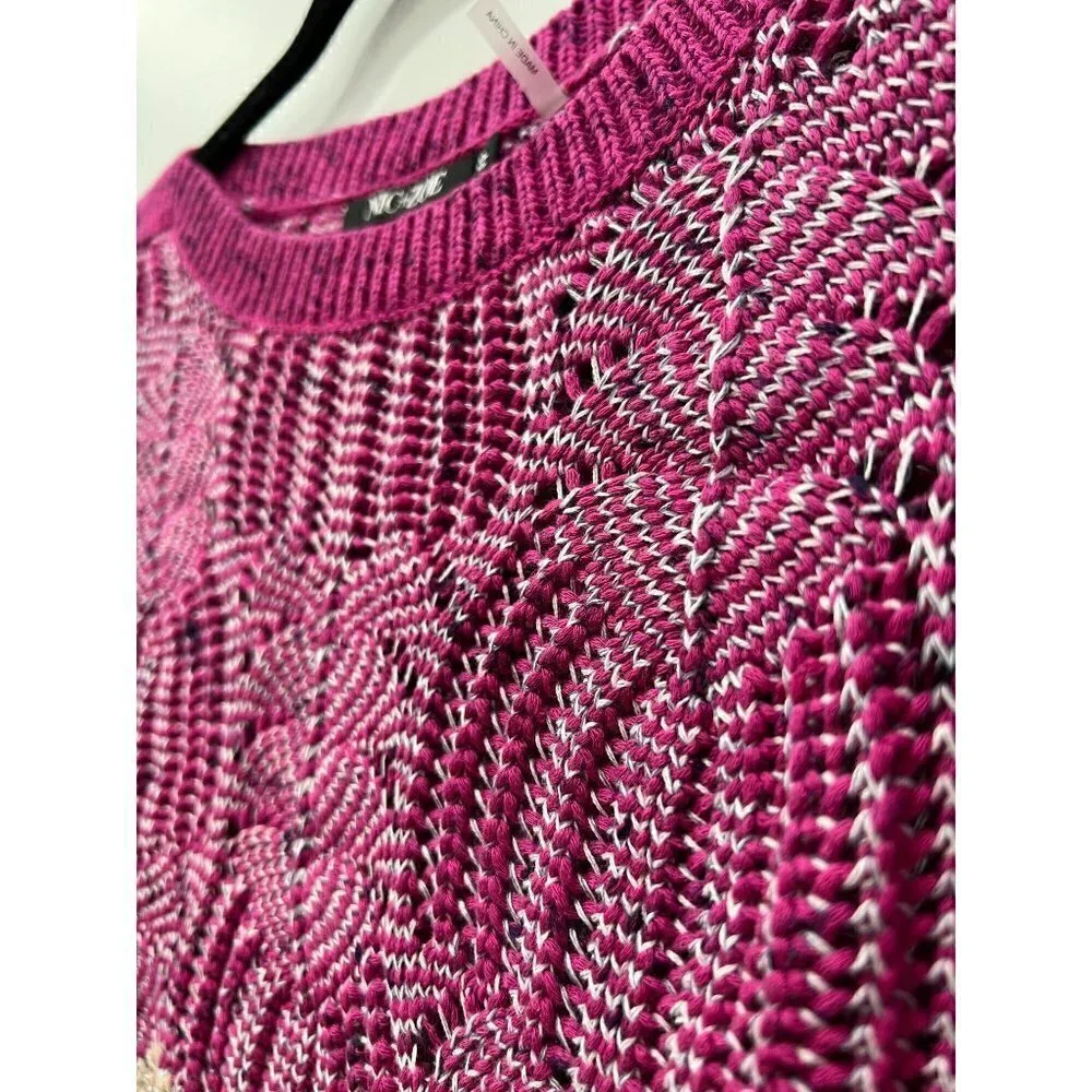 NEW Nic+Zoe Peak Mixed Stitch Knit Sweater, Size Petite P - Pink MSRP $150